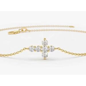 Diamond Cross Bracelet 14k Gold over Sterling Silver  8.5 inch Adjustable Chain